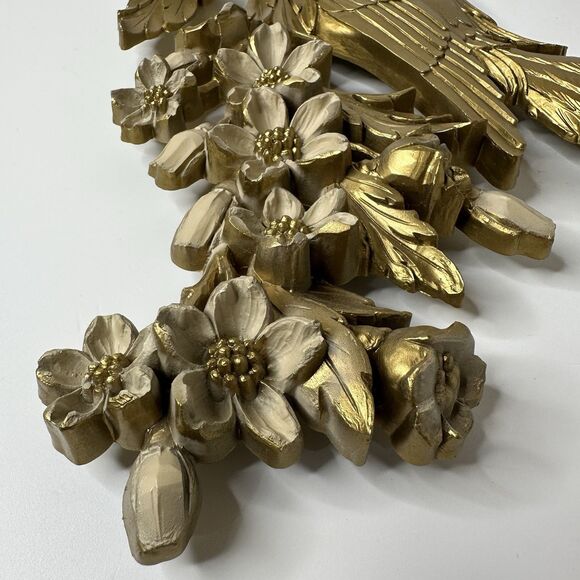 Vintage Dart Ind Gold Bird & Flowers Hanging Wall Plaques Plastic Set 60s Decor - Picture 10 of 16